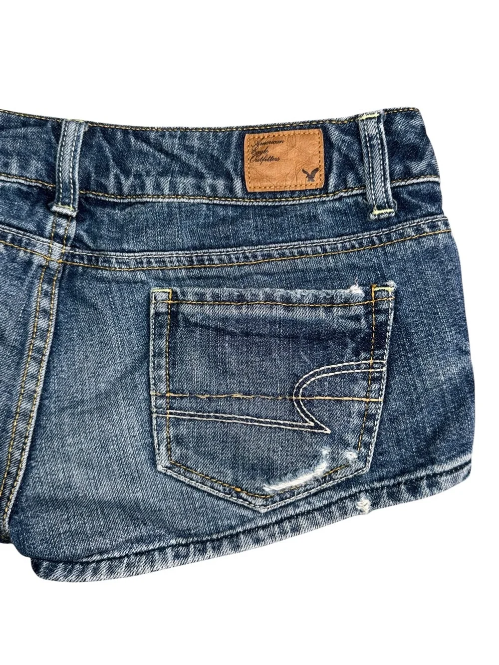 VTG American Eagle Denim Shorts Womens 00 Distressed Low Rise Mini Jean Y2K